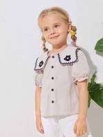 Baby Pink Cute Regular Embroidery Toddler Girl Blouses 2005