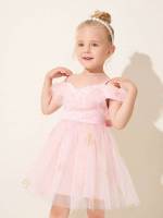 Short Sleeve Cold Shoulder Baby Pink Knee Length Toddler Girl Partywear 6797