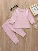 Long Sleeve Regular Fit Plain Toddler Girl Two-piece Outfits 1151