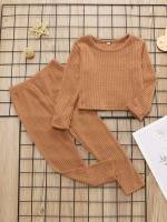 Casual Baby Pink Long Sleeve Round Neck Toddler Girls Clothing 7818