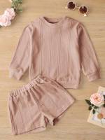 Round Neck Casual Plain Kids Clothing 3761