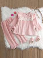 Round Neck Plain Baby Pink Cute Kids Underwear  Sleepwear 8150