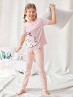  Baby Pink Round Neck Girls Loungewear 2560