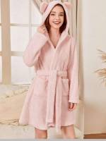 Long Sleeve Belted Hooded Underwear  Sleepwear 5997