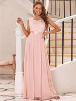  Round Neck Baby Pink Contrast Lace Women Wedding Party Wear 5846