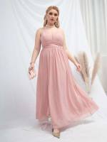 Regular Fit Sleeveless Plain Baby Pink Plus Size Wedding Party Wear 7946