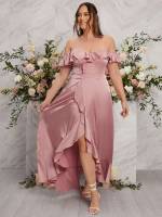 Maxi Regular Fit Baby Pink Short Sleeve Plus Size Wedding Party Wear 4879