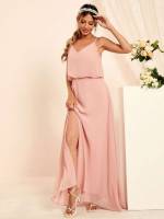 Baby Pink Spaghetti Strap Maxi Regular Fit Women Wedding Party Wear 5781