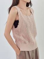 Scoop Neck Baby Pink Sleeveless Women Knit Tops 1957