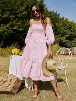 Gingham Regular Fit Off the Shoulder Women Dresses 445