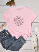  Baby Pink Round Neck Short Sleeve Women Tops, Blouses  Tee 4153