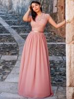 Baby Pink Cap Sleeve Round Neck Glamorous Women Dresses 6256