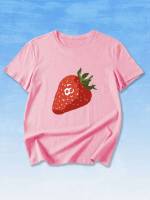  Short Sleeve Baby Pink Fruit&Vegetable Women T-Shirts 547