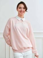 Long Sleeve Baby Pink Contrast Collar Women Sweatshirts 2901