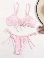  Spaghetti Strap Baby Pink Plain Women Beachwear 1200