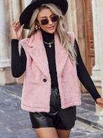 Sleeveless Lapel Baby Pink Regular Fit Women Outerwear 24