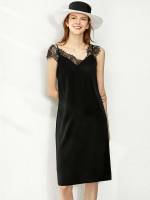  Loose Contrast Lace V neck Women Dresses 6354