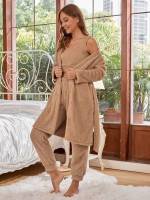 Round Neck  Belted Women Lounge Sets 553