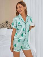  Cute Short Sleeve Women Pajama Sets 9045