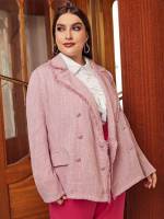 Long Sleeve Plain Baby Pink Button Plus Size Suits 6078