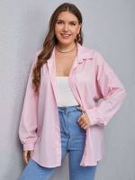 Collar Baby Pink Casual Oversized Plus Size Blouses 1028