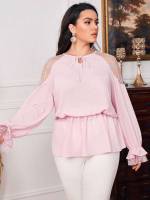 Romantic Baby Pink Long Sleeve Regular Fit Women Plus Clothing 1716