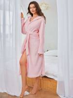  Baby Pink Plain Belted Women Robes 768