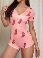 Cartoon Baby Pink  Women Rompers 4359