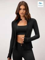 Plain Zipper Long Sleeve Women Sports Jackets 1408