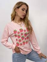 Fruit&Vegetable Regular Baby Pink Long Sleeve Women Sweatshirts 5314