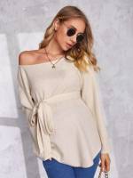 Boat Neck  Long Maternity Tops 3223