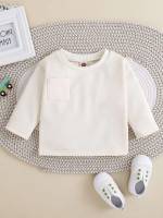 Long Sleeve Round Neck Plain Pocket Baby Clothing 7488