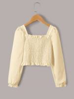 Long Sleeve Crop Square Neck Beige Girls Clothing 5131