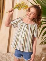  Button Short Sleeve Boho Kids Clothing 1905