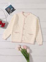  Beige Plain Casual Girls Cardigans 9458