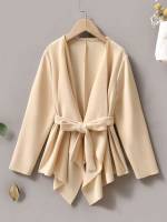 Plain Beige Regular Girls Coats 8577