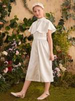 Zipper Beige Stand Collar Loose Girls Jumpsuits 8520