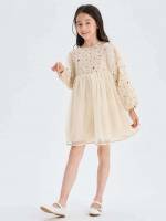  Beige Graphic Long Sleeve Girls Clothing 8571