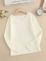 Rib-Knit Long Sleeve Plain Regular Girls Knitwear 8093