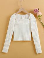 Slim Fit Rib-Knit Casual Beige Girls Clothing 5665