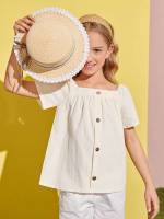 Square Neck Regular Plain Girls Tops 2219