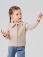 Collar Long Sleeve Plain Beige Toddler Girls Outerwear 5974