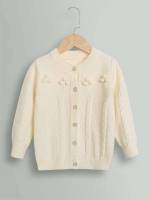 Beige Casual Button Regular Toddler Girls Knitwear 3840