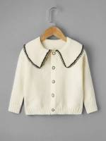 Beige Regular Fit Button Front Toddler Girls Knitwear 1834