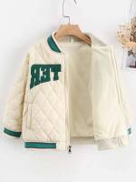 Baseball Collar Beige Long Sleeve Toddler Girls Outerwear 938