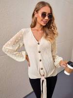  V neck Long Sleeve Beige Baby  Mom 4063