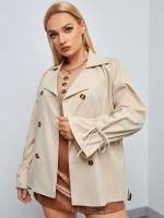 Regular Double Button Plain Plus Size Trench Coats 6820