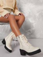  Plain Lace Up Beige Women Shoes 4160