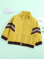 Patched Letter Beige Long Sleeve Toddler Boys Clothing 3562