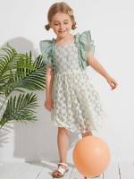  Colorblock Beige Cap Sleeve Toddler Girl Dresses 631